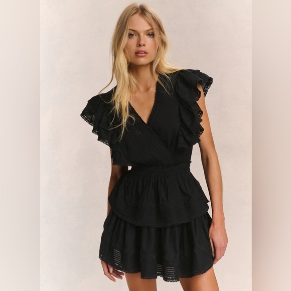 LoveShackFancy Black Gwen Heritage Mini Dress - Picture 1 of 2
